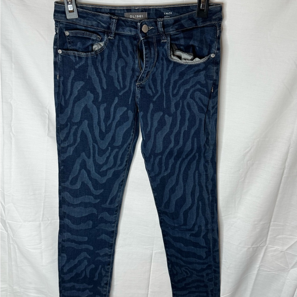 Chloe Women's Navy Zebra Skinny Jeans